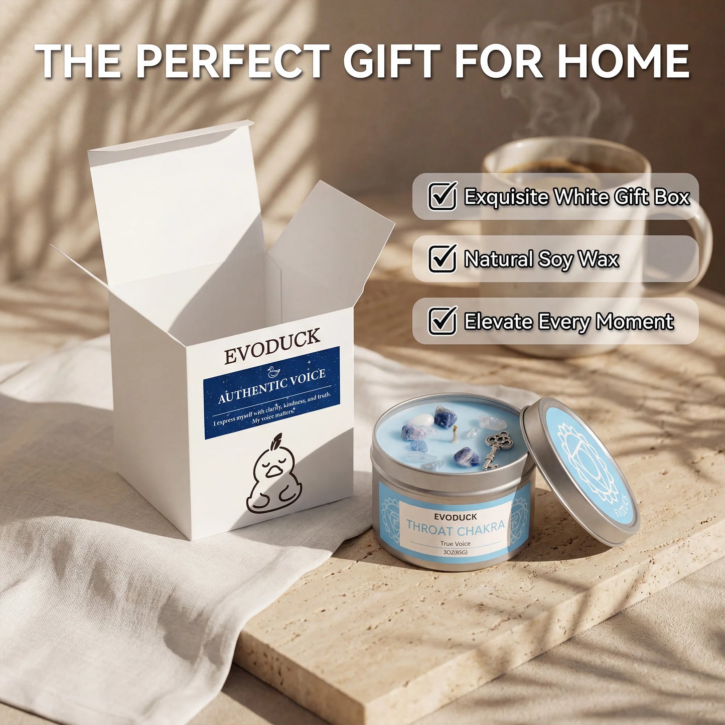 Throat Chakra Peppermint Scented Candle – Spiritual Healing Gift Box for Women & Men | Valentine’s, Birthday & Anniversary