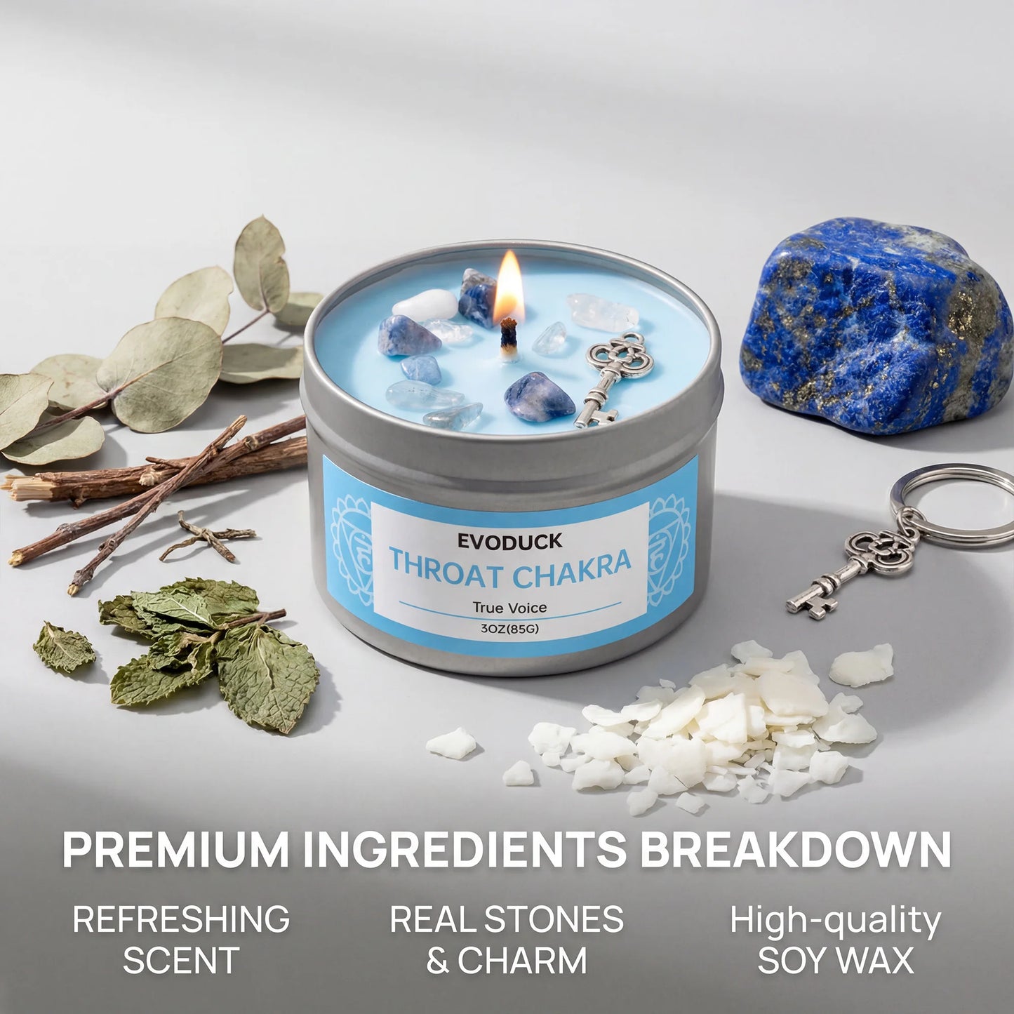 Throat Chakra Peppermint Scented Candle – Spiritual Healing Gift Box for Women & Men | Valentine’s, Birthday & Anniversary